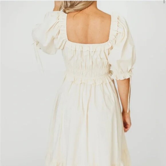 NEW WORTH COLLECTIVE Crissy 100% Cotton Ruched Midi Dress in Cream Bump Friendly - Picture 6 of 12
